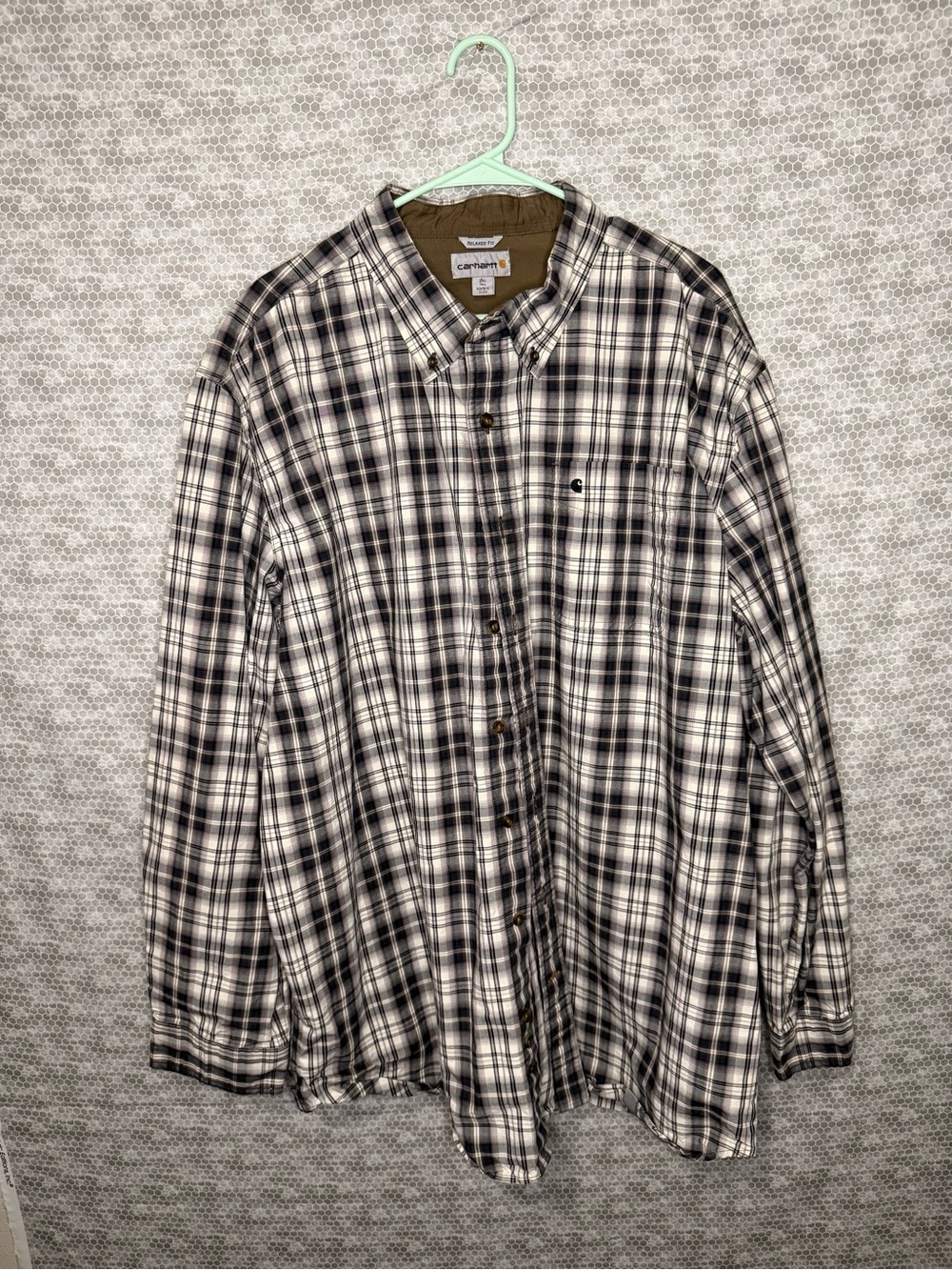 Carhartt Brown and White Plaid Button-Down Long Sleeve Relaxed Fit Tall 3XL